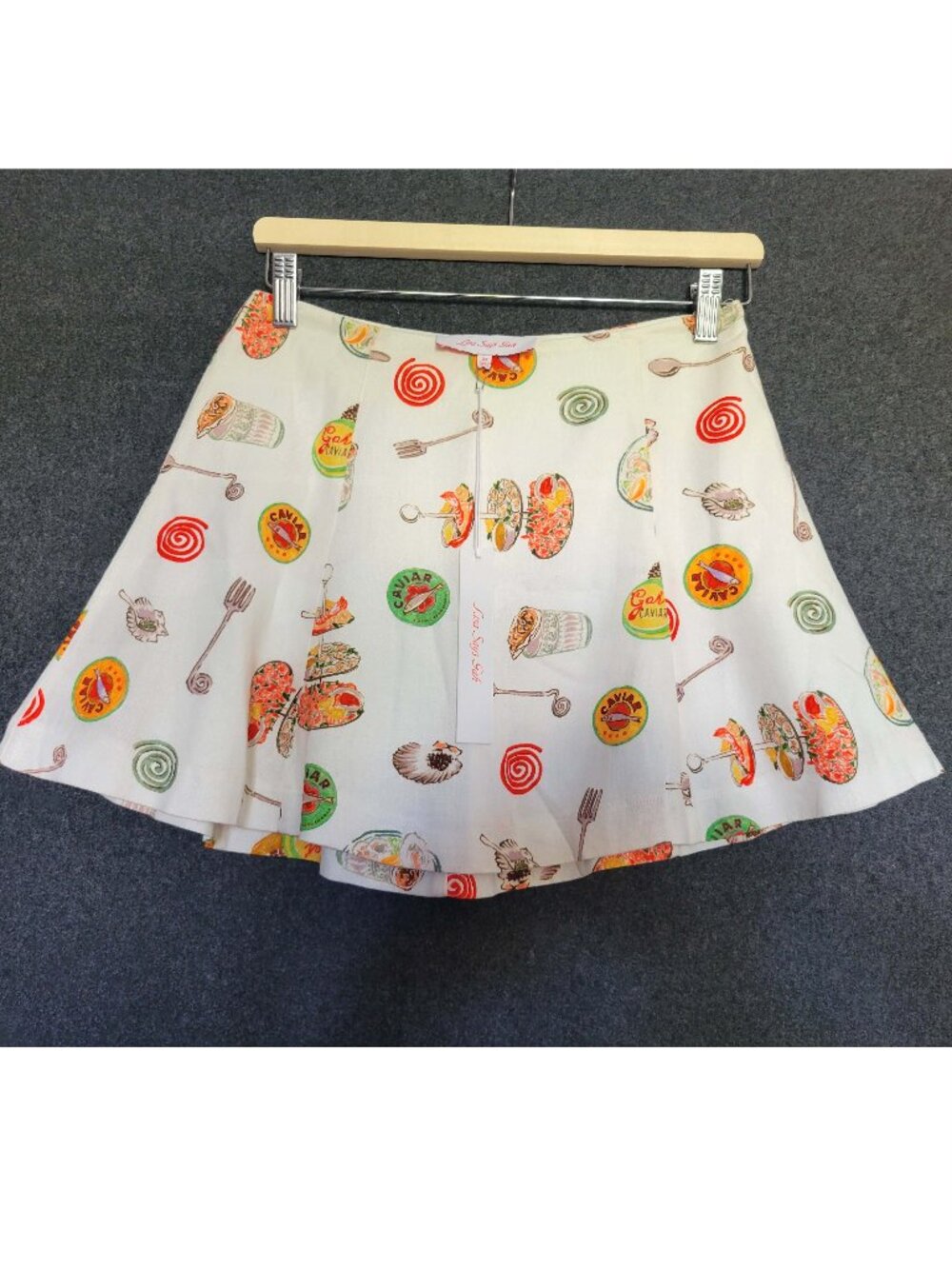 Lisa Says Gah Caviar Dreams Star Mini Skirt A-Line Cotton Linen Novelty XS